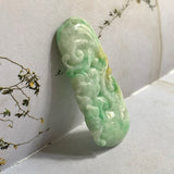 A-Grade Natural Moss on Snow Jadeite Pendant with Ruyi Carvings No.220236