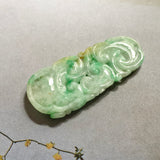 A-Grade Natural Moss on Snow Jadeite Pendant with Ruyi Carvings No.220236