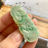 A-Grade Natural Moss on Snow Jadeite Pendant with Ruyi Carvings No.220236