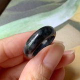 17.1mm A-Grade Natural Black Jadeite Ring Band No. 162155