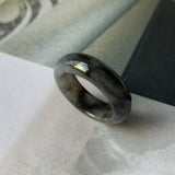 SOLD OUT: 17.3mm A-Grade Natural Black Jadeite Ring Band No. 162156