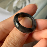 SOLD OUT: 17.3mm A-Grade Natural Black Jadeite Ring Band No. 162156