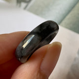 SOLD OUT: 17.3mm A-Grade Natural Black Jadeite Ring Band No. 162156