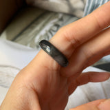 SOLD OUT: 17.3mm A-Grade Natural Black Jadeite Ring Band No. 162156