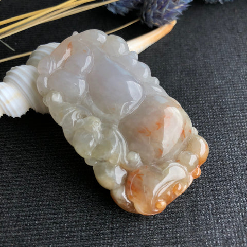 A-Grade Type A Natural Red Lavender Jadeite Jade Pendant with Calabash/ Ruyi/Bat Carvings No.170470