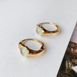 SOLD OUT: Icy A-Grade Natural Jadeite Cabochon Earring (18k Rose Gold and Diamonds) No.180022