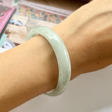 SOLD OUT: 52.9mm A-Grade Natural Light Green Jadeite Modern Round Bangle No.330076