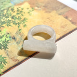 15.9mm A-Grade Natural White Jadeite Scroll Ring Band No.161978