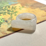 15.9mm A-Grade Natural White Jadeite Scroll Ring Band No.161978