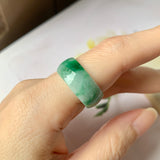 SOLD OUT: 18.2mm A-Grade Natural Floral Imperial Green Jadeite Ring Band No.162174