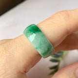 SOLD OUT: 18.2mm A-Grade Natural Floral Imperial Green Jadeite Ring Band No.162174