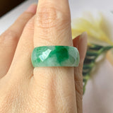 SOLD OUT: 18.2mm A-Grade Natural Floral Imperial Green Jadeite Ring Band No.162174