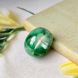 18.2mm A-Grade Natural Floral Imperial Green Jadeite Ring Band No.162175