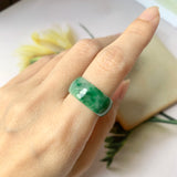 18.2mm A-Grade Natural Floral Imperial Green Jadeite Ring Band No.162175