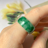 18.2mm A-Grade Natural Floral Imperial Green Jadeite Ring Band No.162175