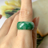 18.2mm A-Grade Natural Floral Imperial Green Jadeite Ring Band No.162175