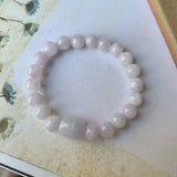 8.5mm A-Grade Natural Lilac Jadeite Beaded Bracelet with Barrel No.190179