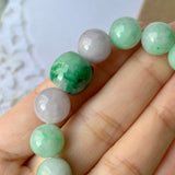 SOLD OUT: 10.2mm A-Grade Natural Green & Lilac Jadeite Beaded Bracelet with Floral Imperial Green Barrel No.190184