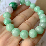 SOLD OUT: 10.2mm A-Grade Natural Green & Lilac Jadeite Beaded Bracelet with Floral Imperial Green Barrel No.190184