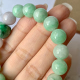 SOLD OUT: 10.2mm A-Grade Natural Green & Lilac Jadeite Beaded Bracelet with Floral Imperial Green Barrel No.190184