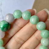 SOLD OUT: 10.2mm A-Grade Natural Green & Lilac Jadeite Beaded Bracelet with Floral Imperial Green Barrel No.190184