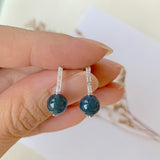 A-Grade Natural Royal Blue Jadeite Ball Earring Stud (18k White Gold and Diamonds) No.180118