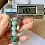 SOLD OUT: 10.2mm A-Grade Natural Green & Lilac Jadeite Beaded Bracelet with Floral Imperial Green Barrel No.190184