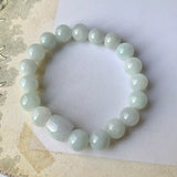 SOLD OUT: 10.3mm A-Grade Natural Faint Green Jadeite Beaded Bracelet with Barrel No.190335