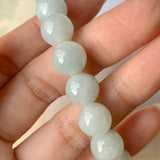 SOLD OUT: 10.3mm A-Grade Natural Faint Green Jadeite Beaded Bracelet with Barrel No.190335