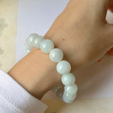 SOLD OUT: 10.3mm A-Grade Natural Faint Green Jadeite Beaded Bracelet with Barrel No.190335