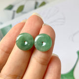 SOLD OUT: A-Grade Natural Bluish Green Jadeite Earring Studs (Lilac Flower) No. 180639