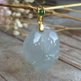 A-Grade Jadeite Jade Peach Ruyi Pendant (22k Yellow Gold) No.170001