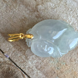 A-Grade Jadeite Jade Peach Ruyi Pendant (22k Yellow Gold) No.170001