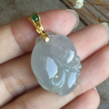 A-Grade Jadeite Jade Peach Ruyi Pendant (22k Yellow Gold) No.170001