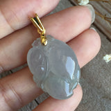 A-Grade Jadeite Jade Peach Ruyi Pendant (22k Yellow Gold) No.170001