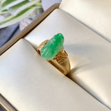 18.5mm A-Grade Natural Moss on Snow Jadeite Pixiu Ring No.162306