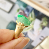 18.5mm A-Grade Natural Moss on Snow Jadeite Pixiu Ring No.162306