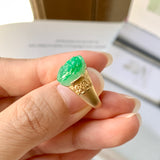 SOLD OUT: 16.3mm A-Grade Natural Moss on Snow Jadeite Pixiu Ring No.162307
