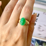 SOLD OUT: 16.3mm A-Grade Natural Moss on Snow Jadeite Pixiu Ring No.162307