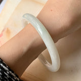 56.6mm A-Grade Natural Light Yellowish Green Jadeite Traditional Round Bangle No.151923