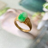 17.8mm A-Grade Natural Moss on Snow Jadeite Pixiu Ring No.162309