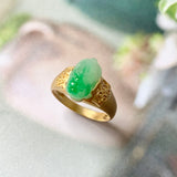 17.8mm A-Grade Natural Moss on Snow Jadeite Pixiu Ring No.162309