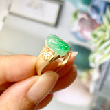 17.8mm A-Grade Natural Moss on Snow Jadeite Pixiu Ring No.162309