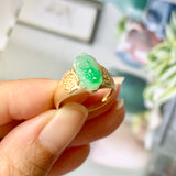 17.8mm A-Grade Natural Moss on Snow Jadeite Pixiu Ring No.162309