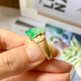 17.8mm A-Grade Natural Moss on Snow Jadeite Pixiu Ring No.162309