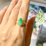 17.8mm A-Grade Natural Moss on Snow Jadeite Pixiu Ring No.162309