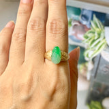 17.8mm A-Grade Natural Moss on Snow Jadeite Pixiu Ring No.162309