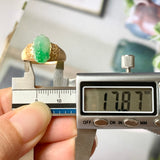17.8mm A-Grade Natural Moss on Snow Jadeite Pixiu Ring No.162309
