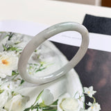 52.2mm A-Grade Jadeite White Green Oval Bangle No.151764