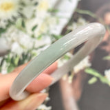 52.2mm A-Grade Jadeite White Green Oval Bangle No.151764